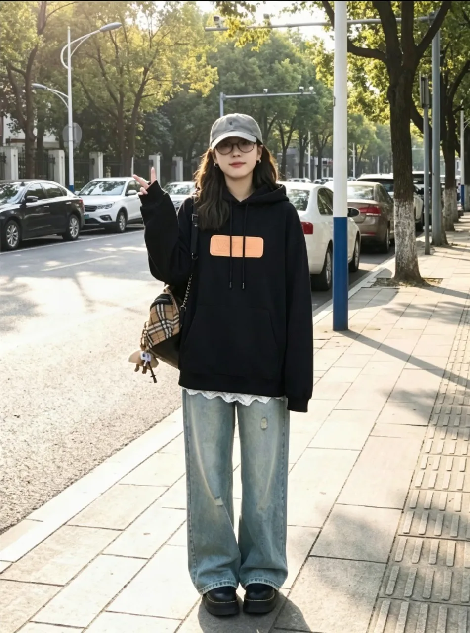 Louis Vuitton/Louis Vuitton embossed leather logo hooded sweatshirt